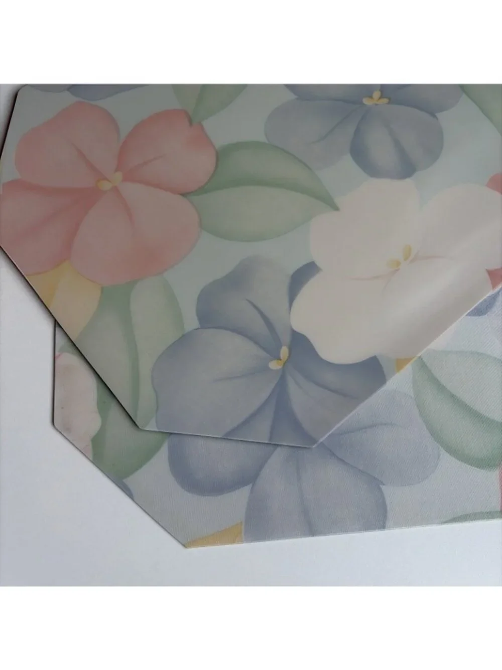 Vintage Floral Vinyl Placemats Pastel Double Sided Shiny & Matte Set of 4 80s